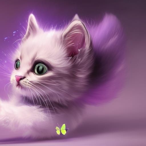 Kitten Steps in Purple Paint: Oil Painting Concept Art