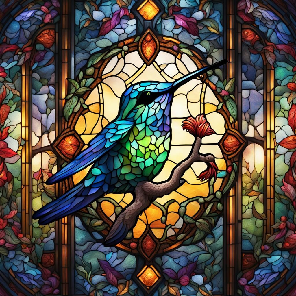 Hummingbird Stained Glass Digital Fantasy Art