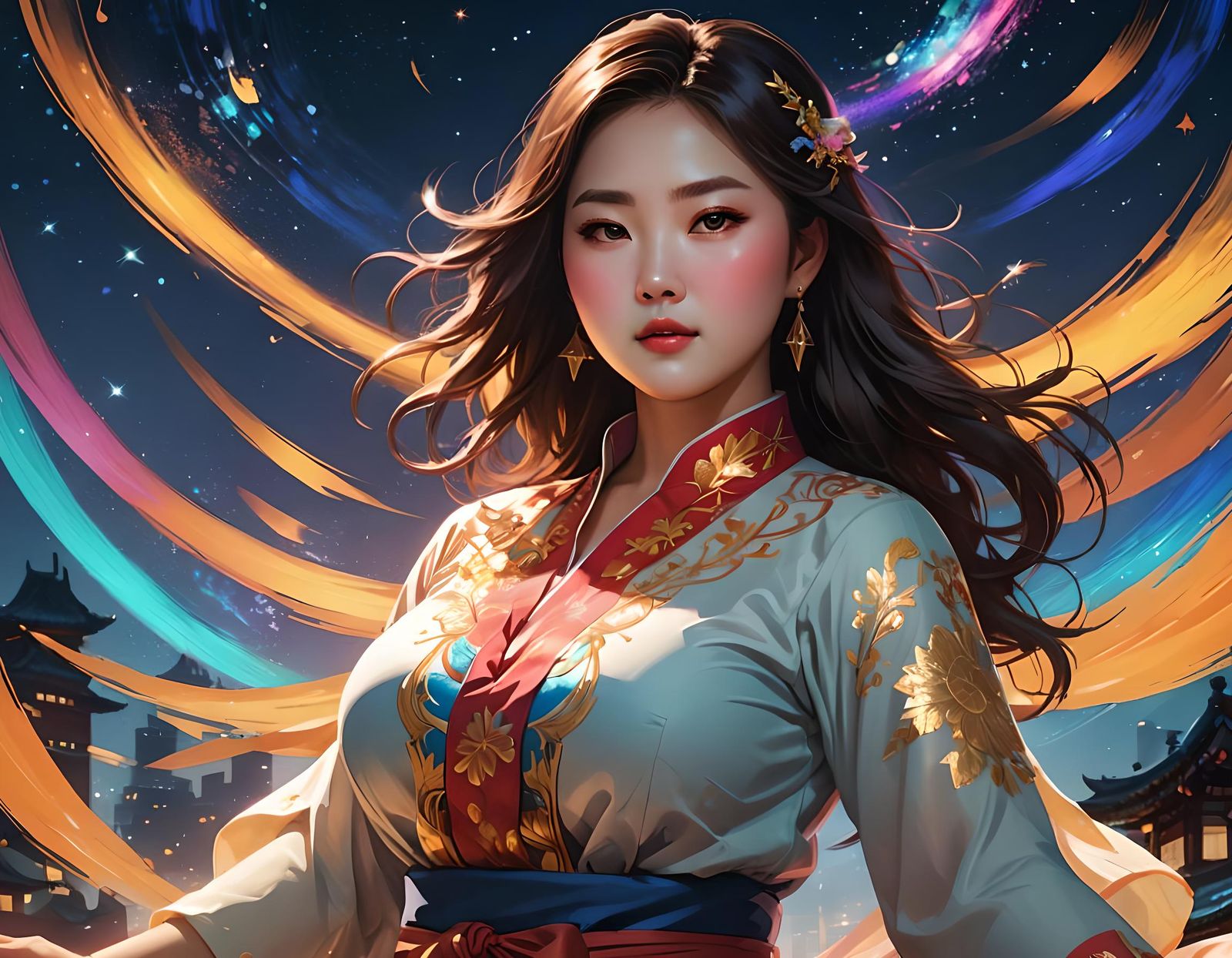 Radiant Korean Travel Agent in Comic Fantasy Style