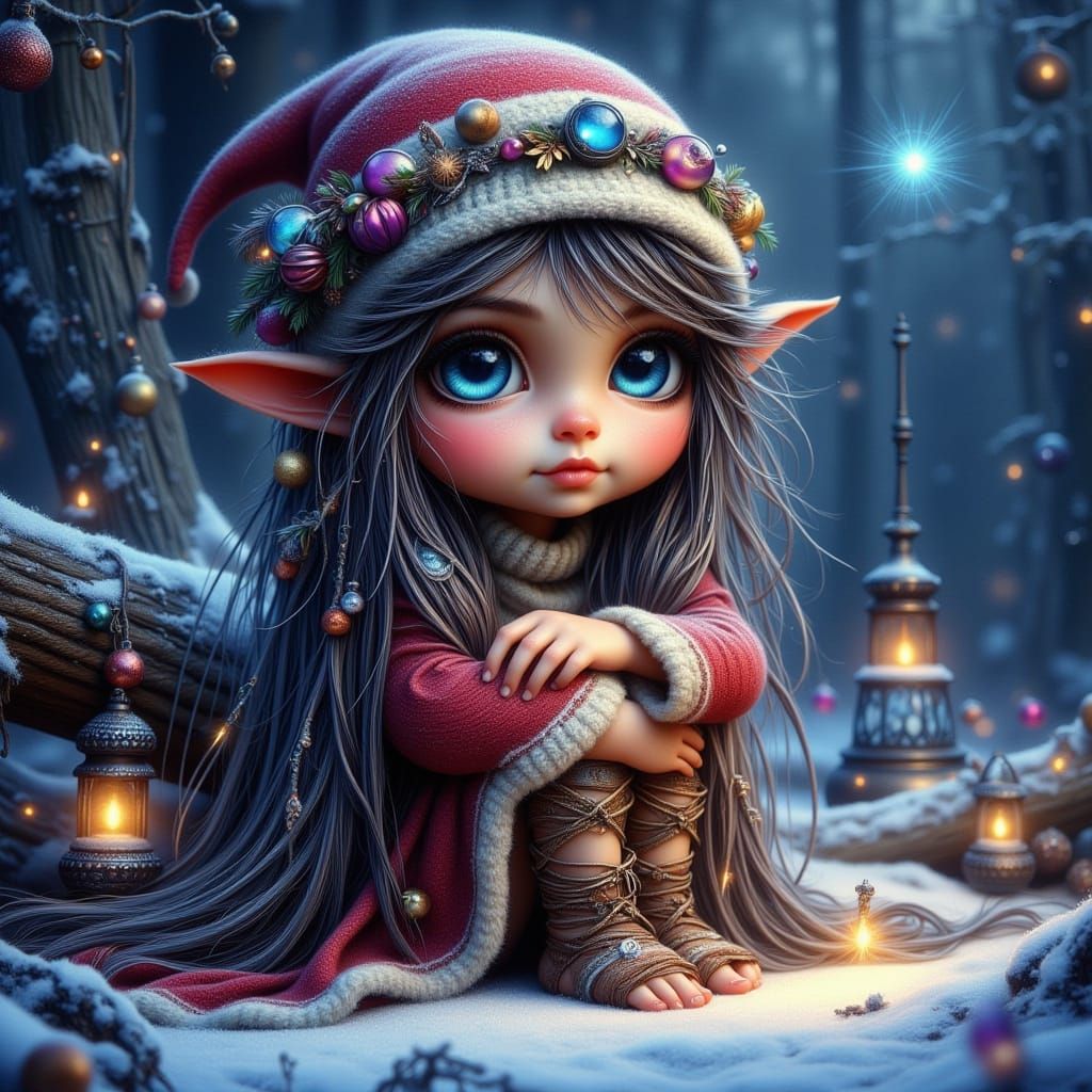 Festive Gnome Girl in Enchanted Winter Forest