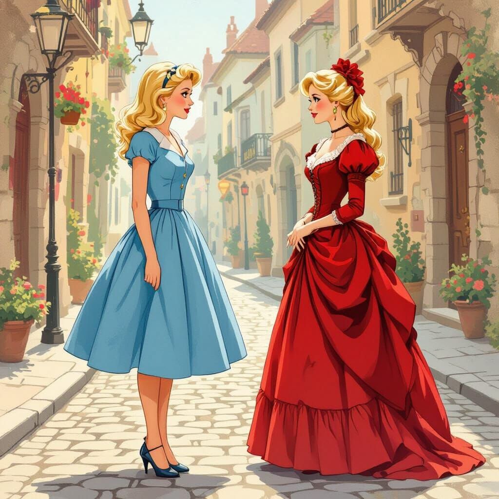 1950s Woman Meets Victorian Lady in Storybook Style