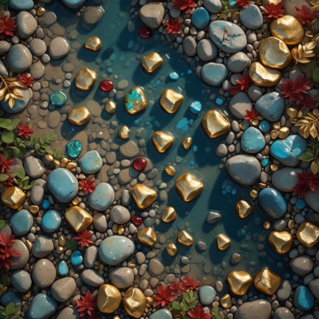 Golden Creek Bed in Fantasy Concept Art Style