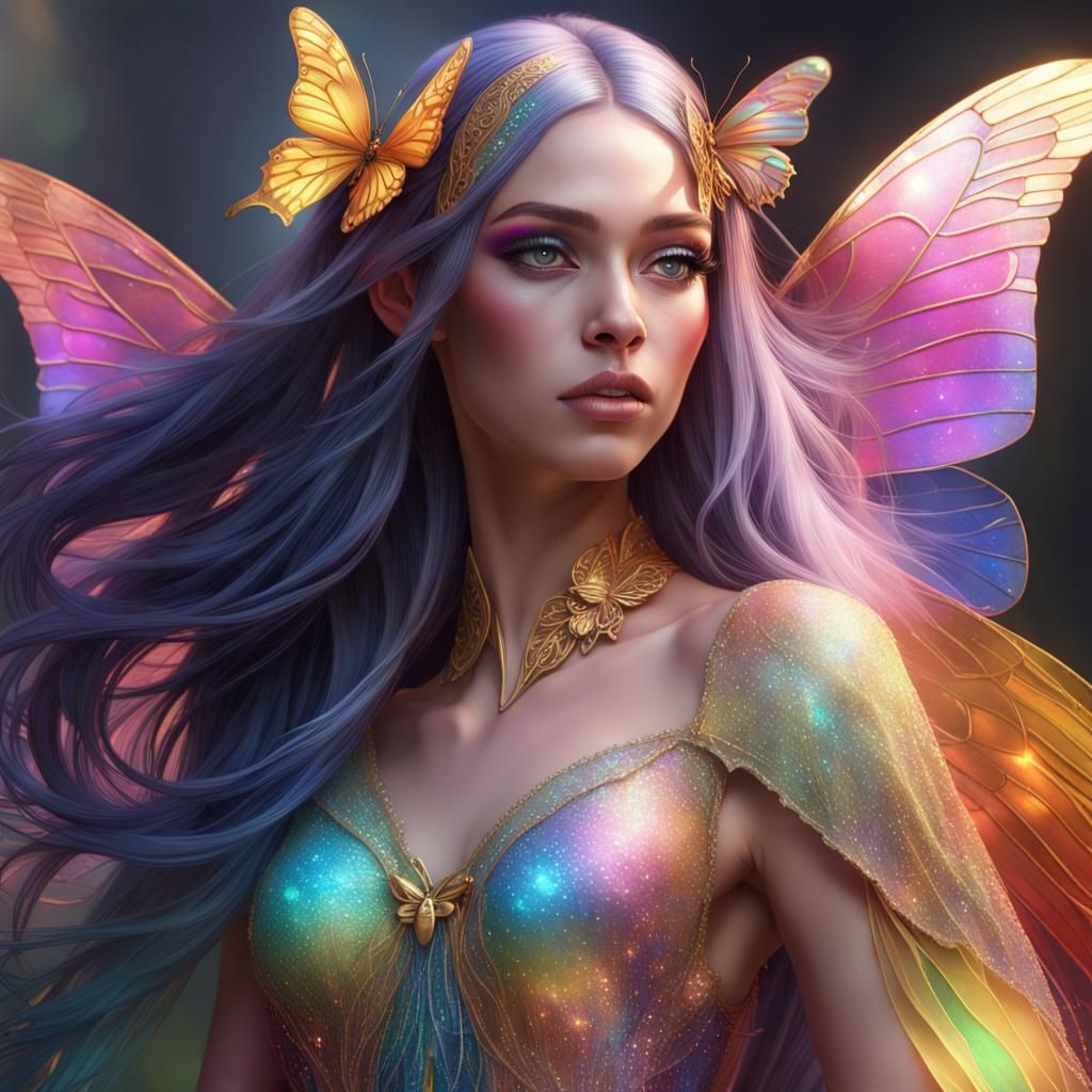 Rainbow Goddess Portrait in Art Nouveau Style