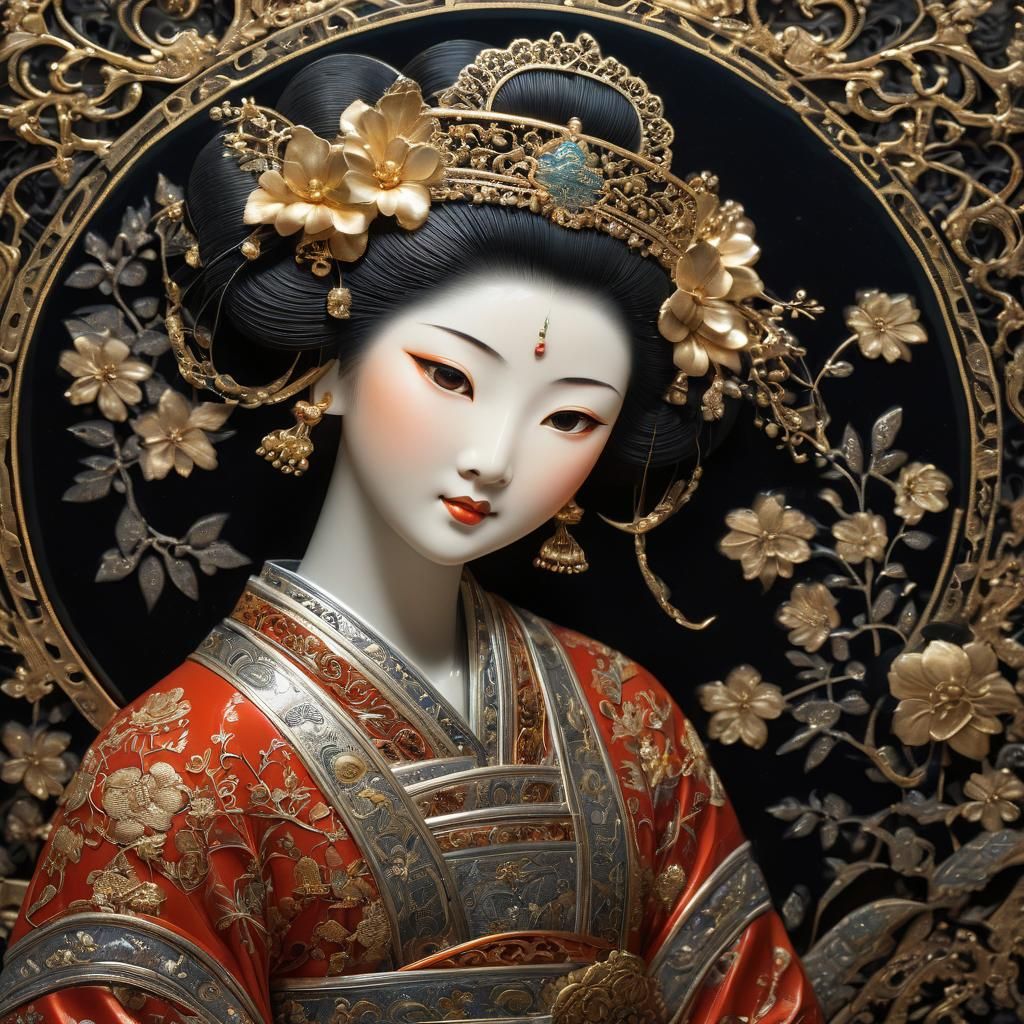 Ming Courtesan Portrait in Lacquer Art