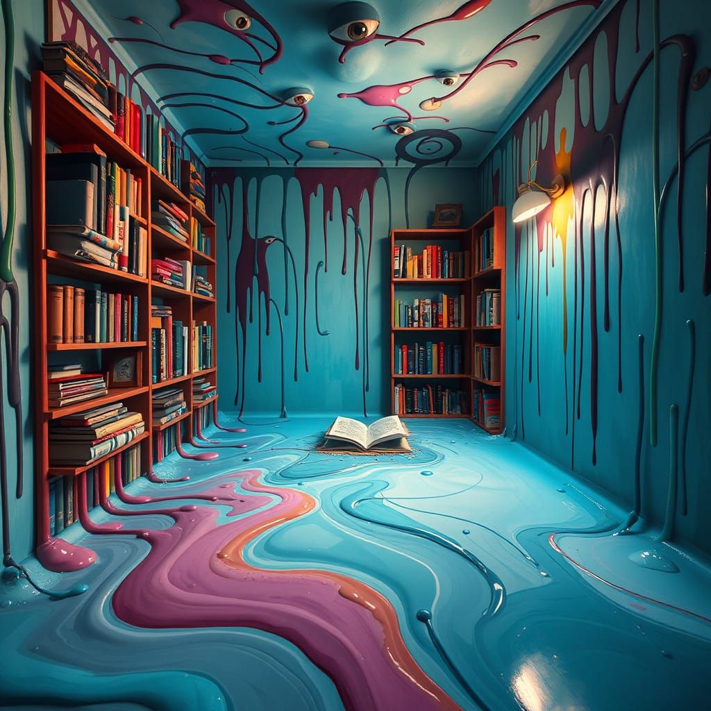 Surreal Reading Nook with Peering Books