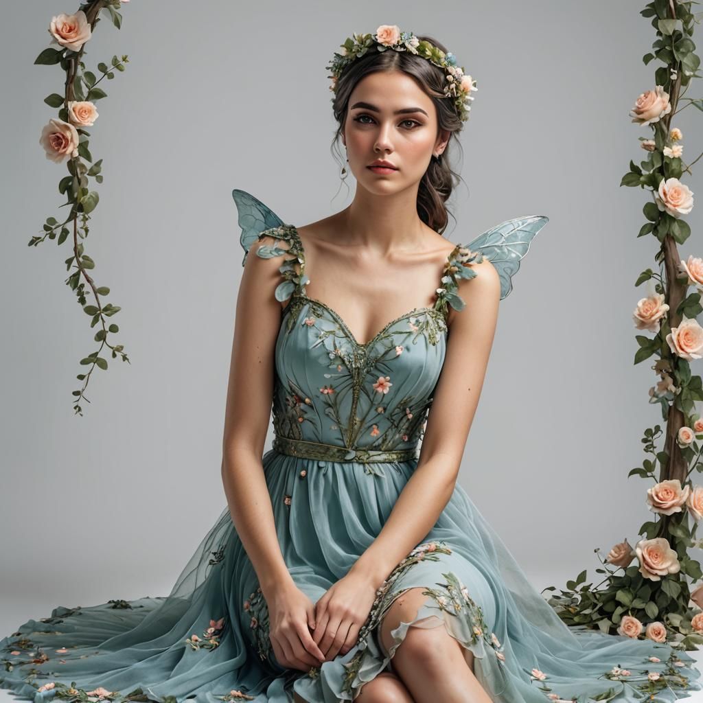 Fairy Sitting in Garden: Photorealistic Digital Art