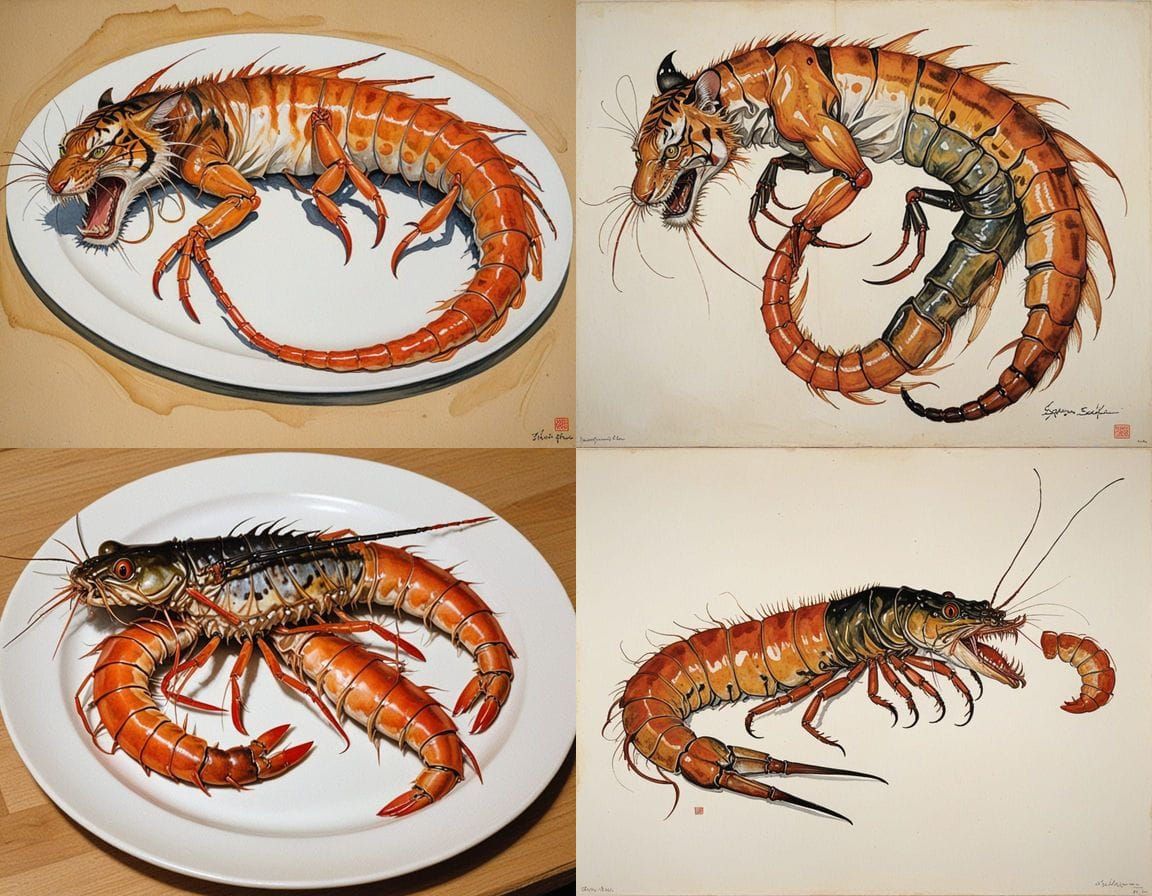 Grotesque Prawn Creature in Violent Surrealist Nightmare