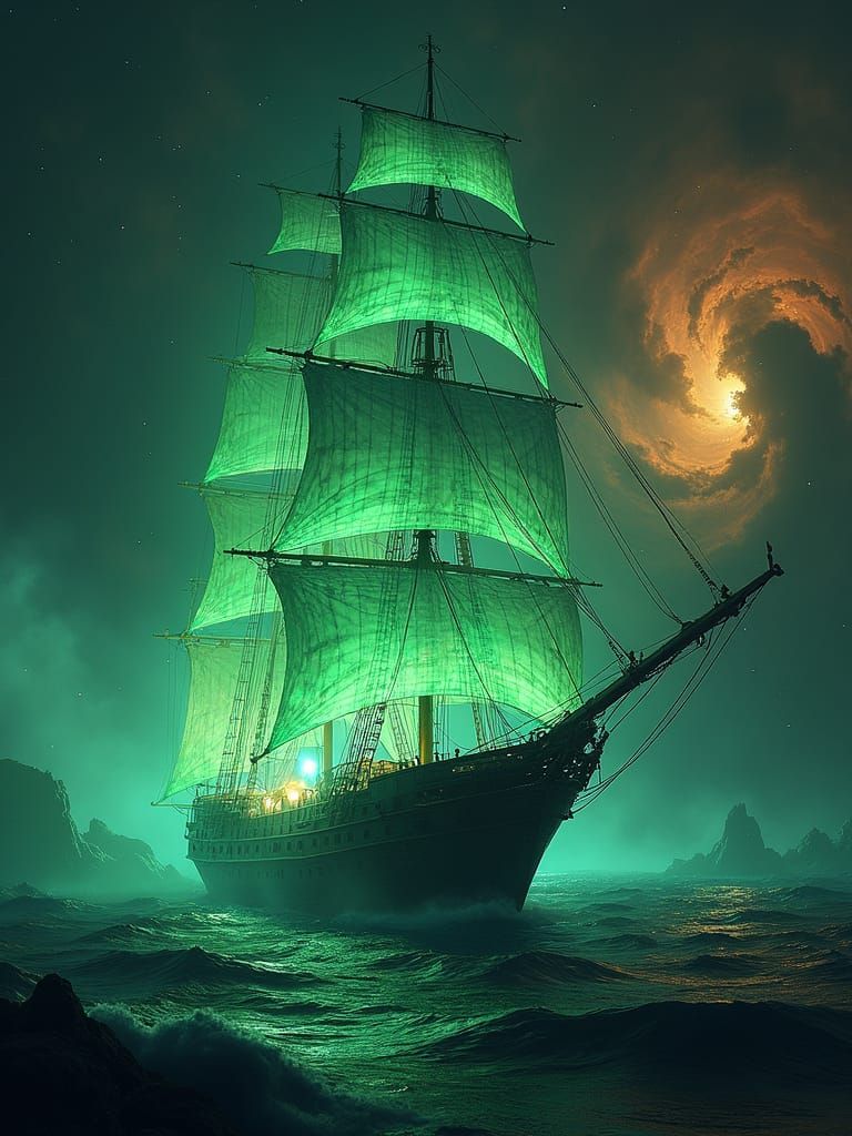 Bioluminescent Ship Glides Through Space