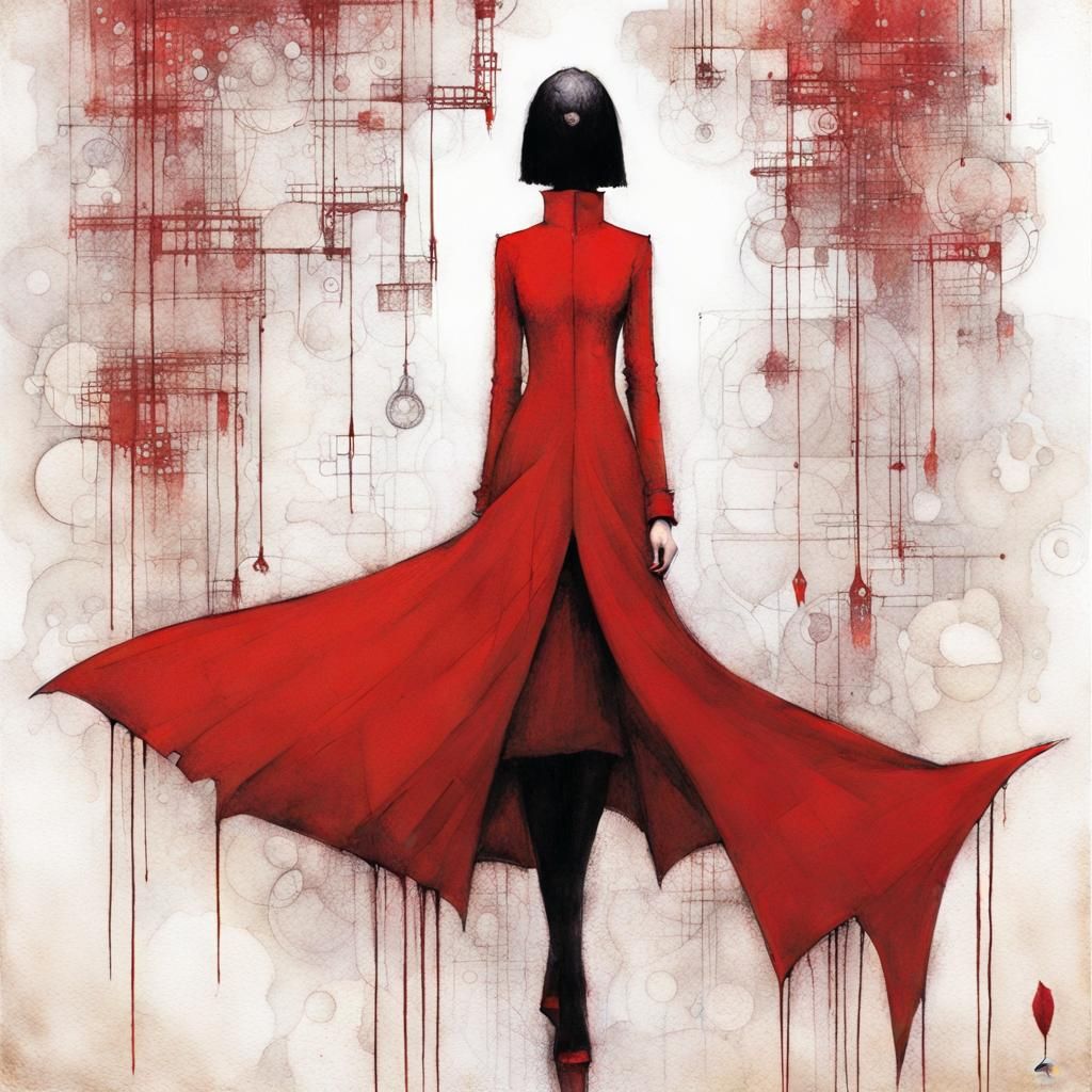 Woman in Red: Dark Art Digital Illustration