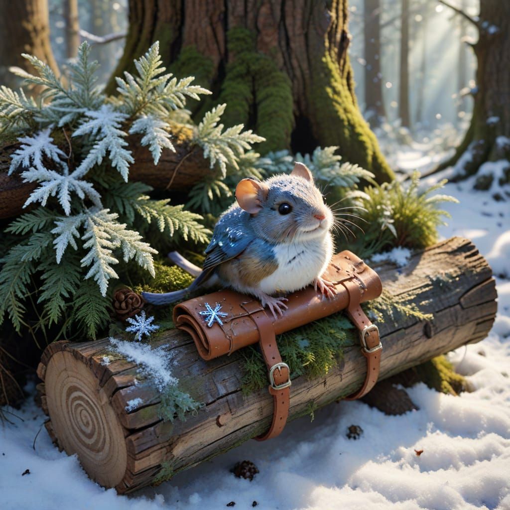 Winter Forest Satchel with Glowing Runestones and Woodland C...