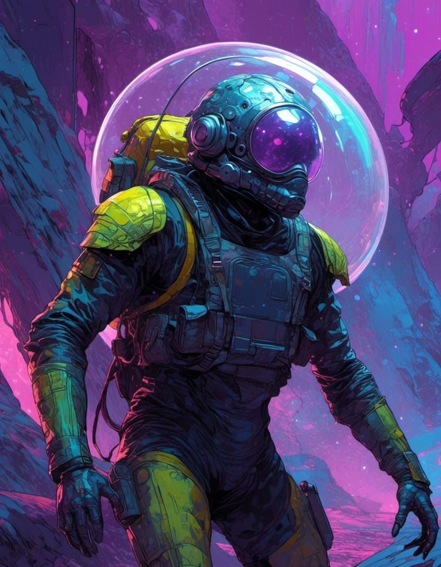 Cyberpunk Lizard Person Walks Through Alien Portal