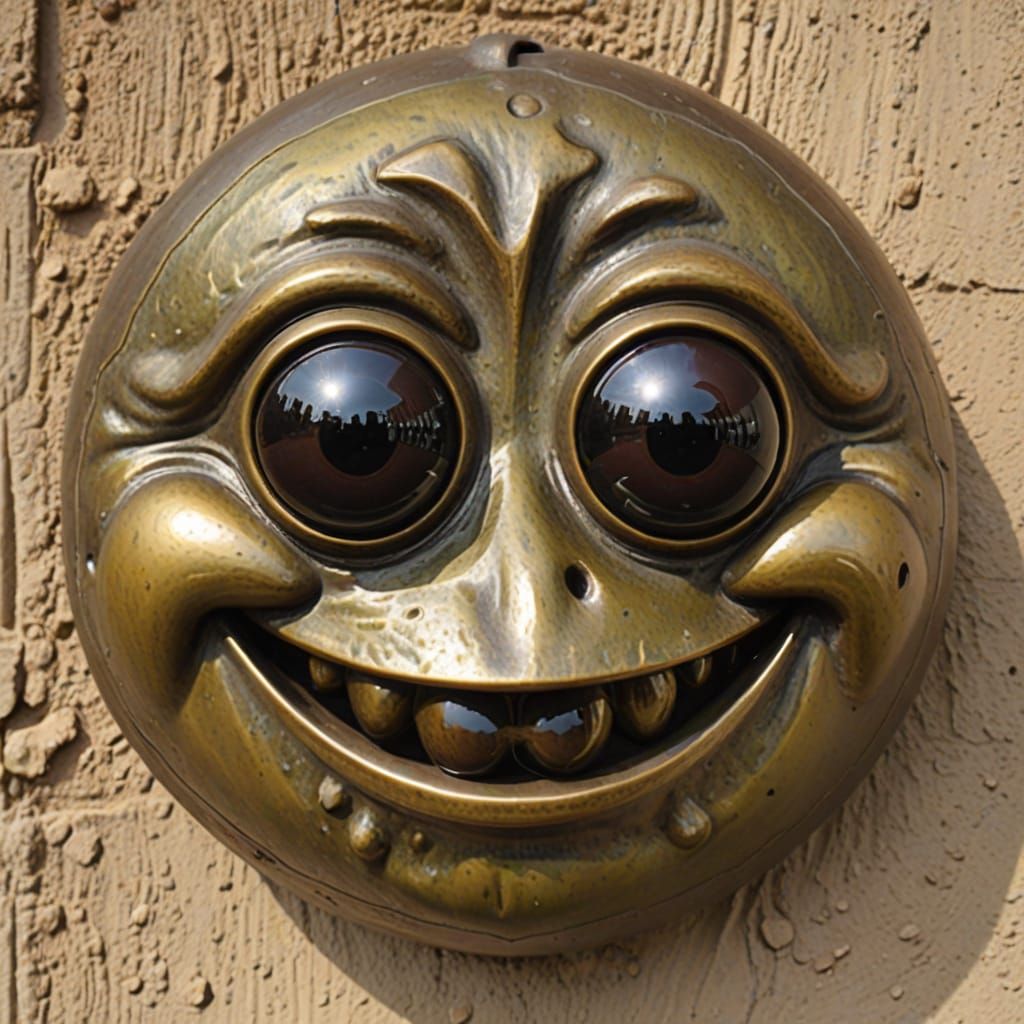 Giant Bronze Three-Eyed Smiley Face with Big Nose