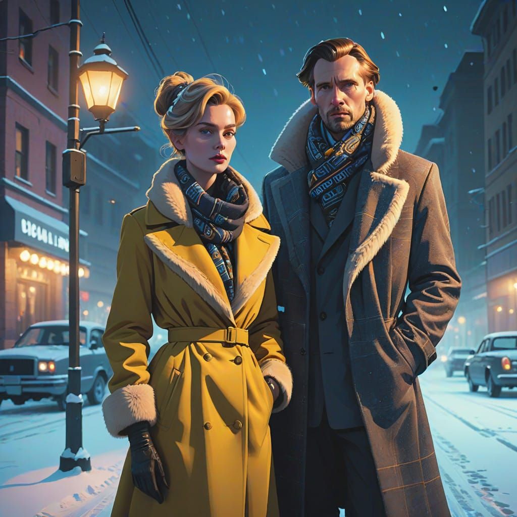 Elegant Couple Embracing Winter Luxury