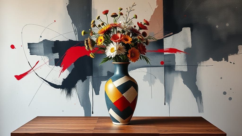 Abstract Ceramic Vase in Geometric Patterns