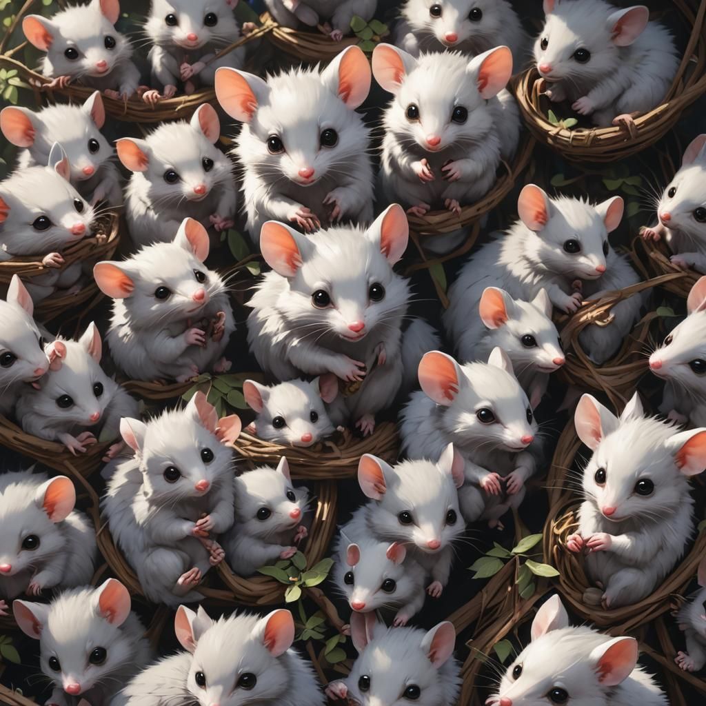 Anime Art: Baby Opossums in Detailed Style