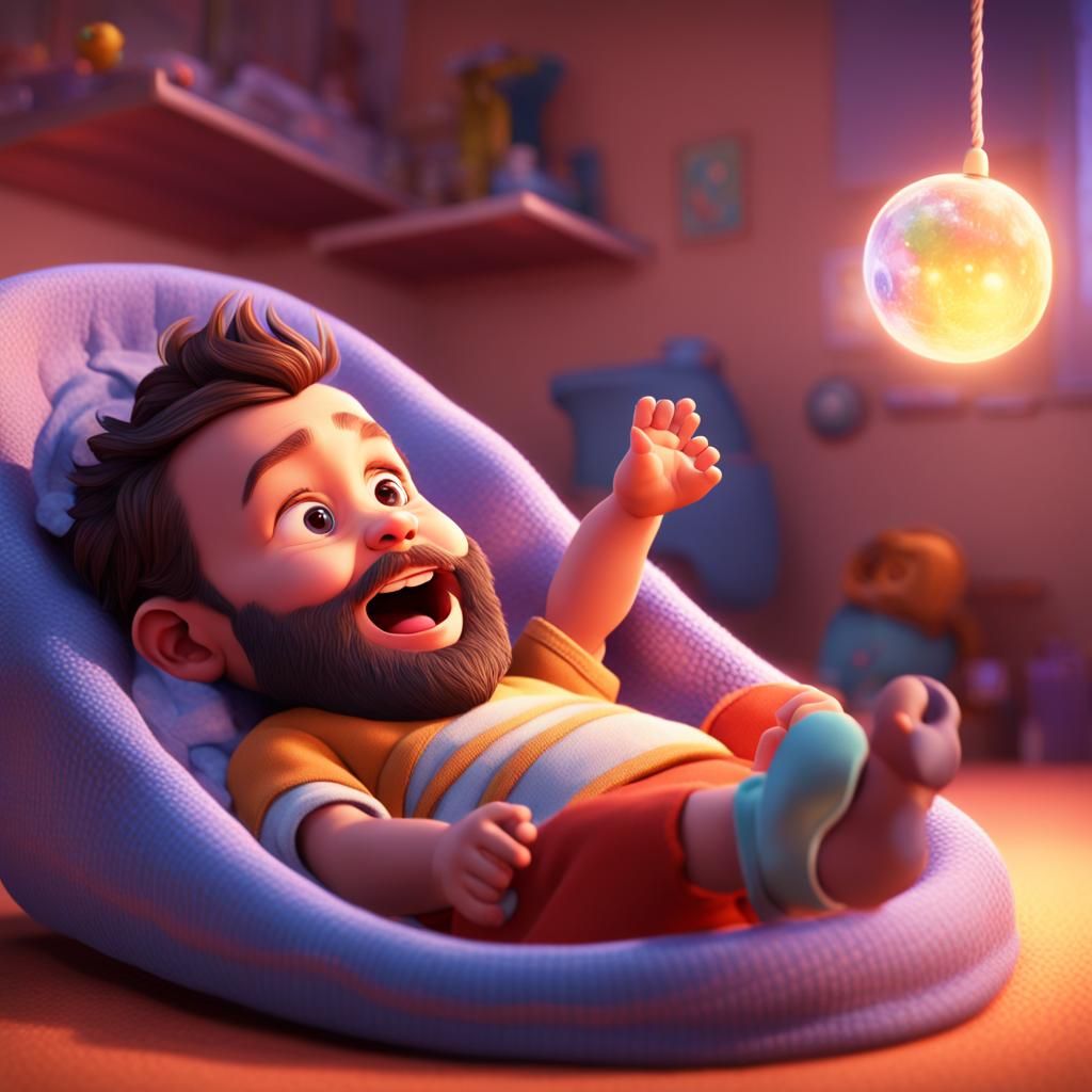 Newborn Reaches for Father: Pixar-Style 3D Art