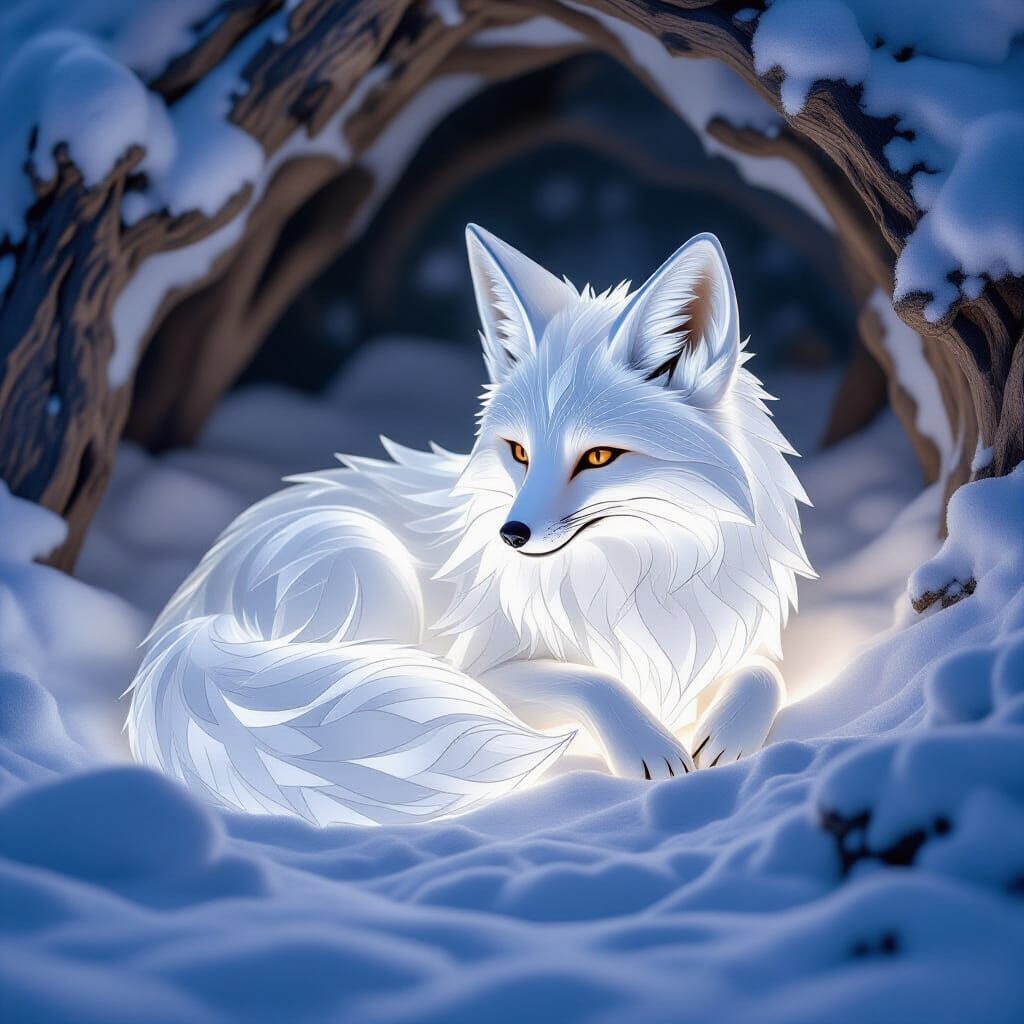 Ethereal Crystal Fox Den in Dreamy Fantasy Art Style