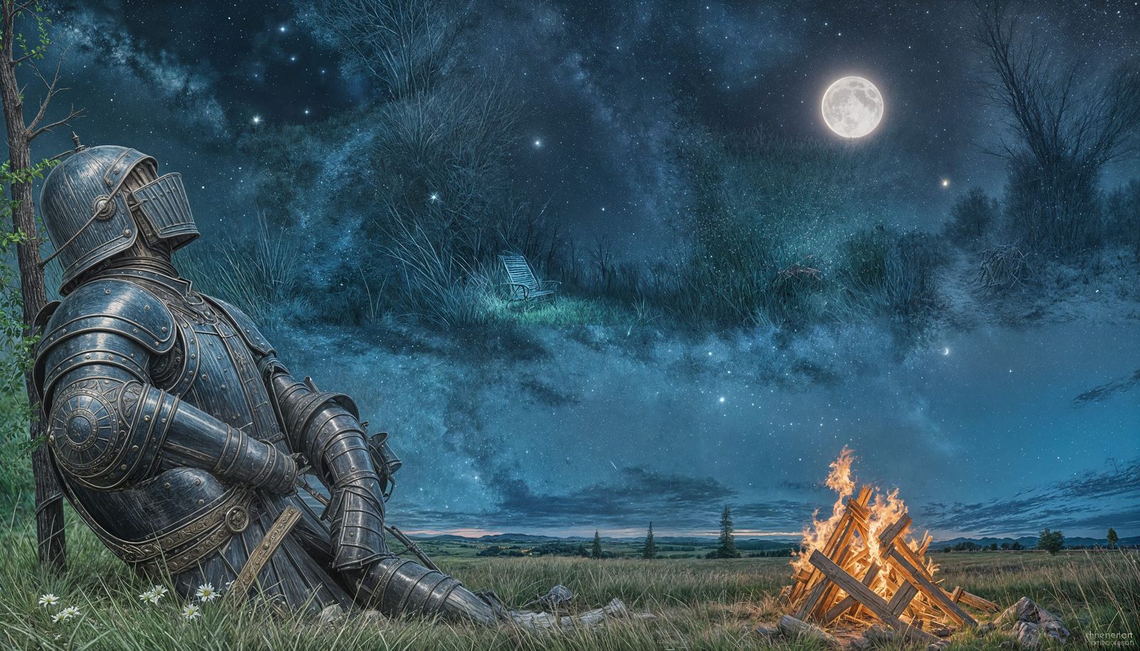 Knight Ponders Under Celestial Canvas