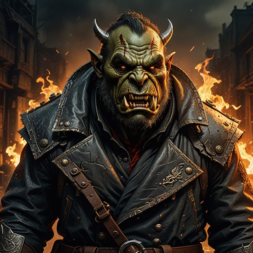 Dark Fantasy Orc in Tattered Russian Greatcoat