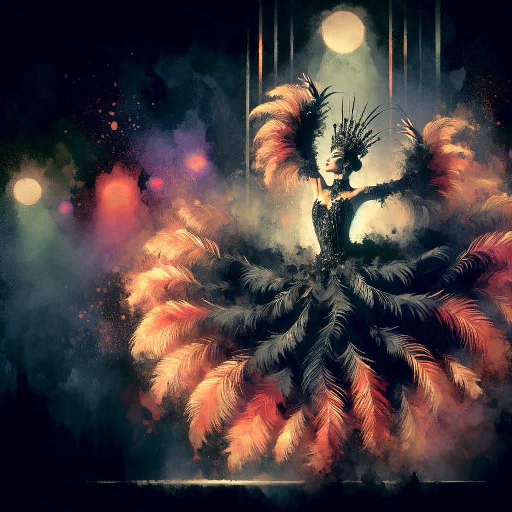 Gothic Showgirl in Expressive Watercolor Graphic