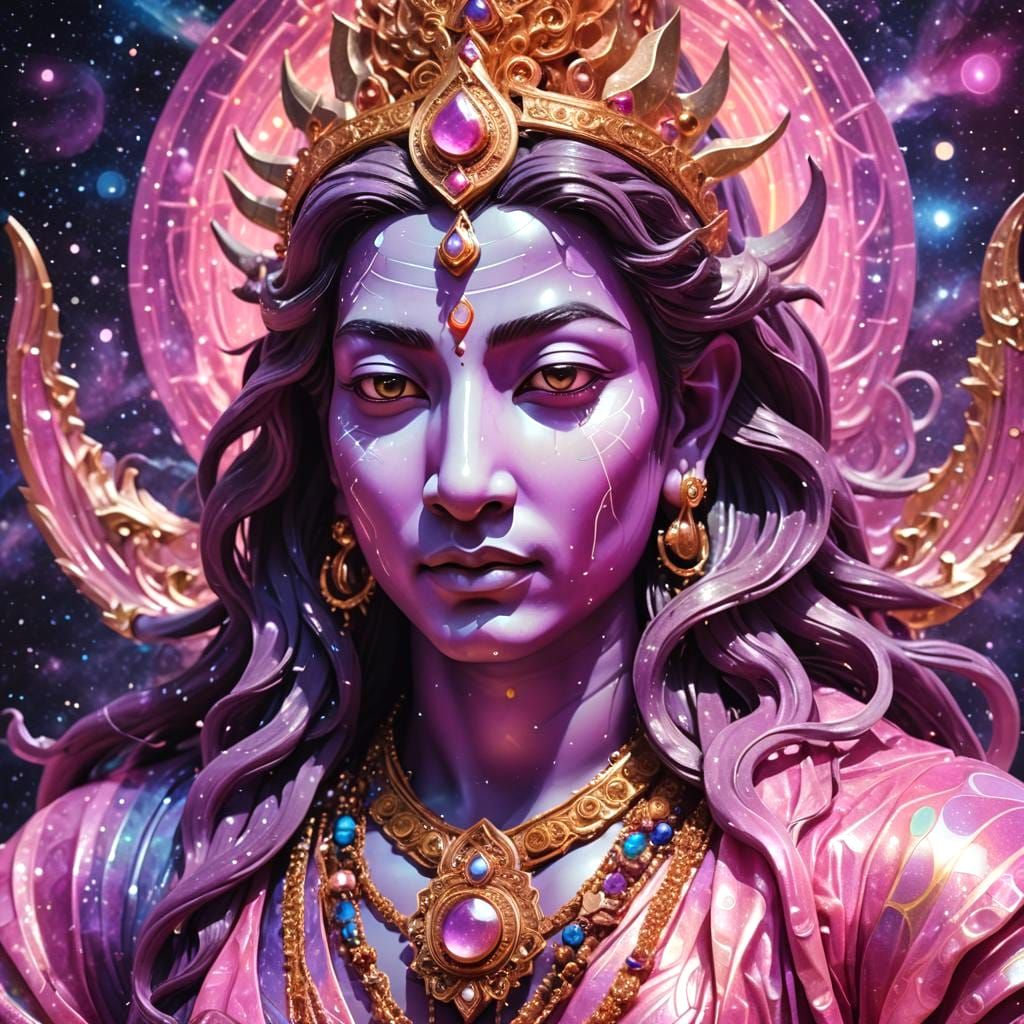 Holographic Cosmic Galaxy God Shiva with Pink Robe