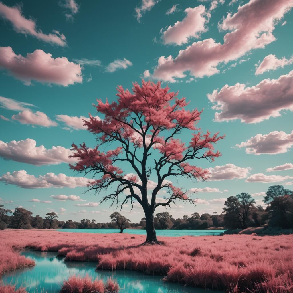 Surreal Pink Landscape with Cinematic Effects