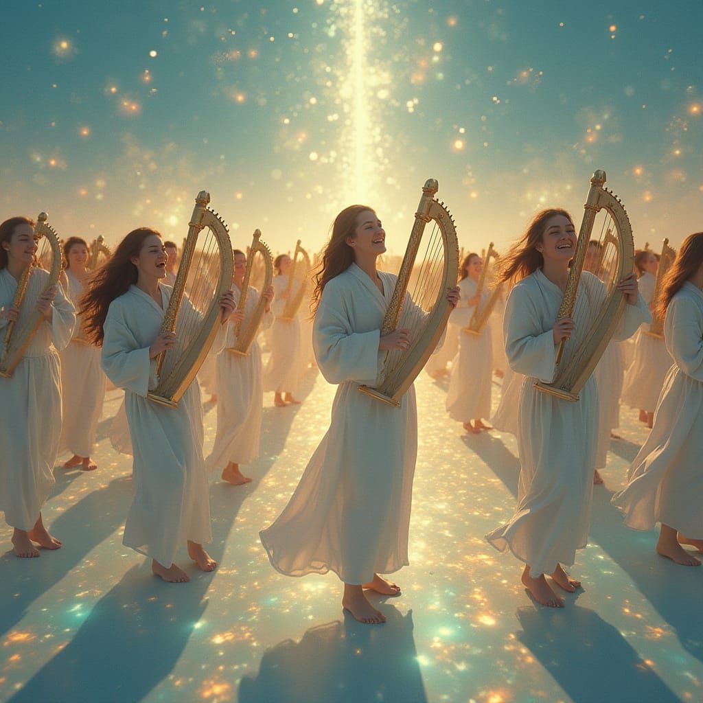 Heavenly Crowd on Sea of Glass with Fire