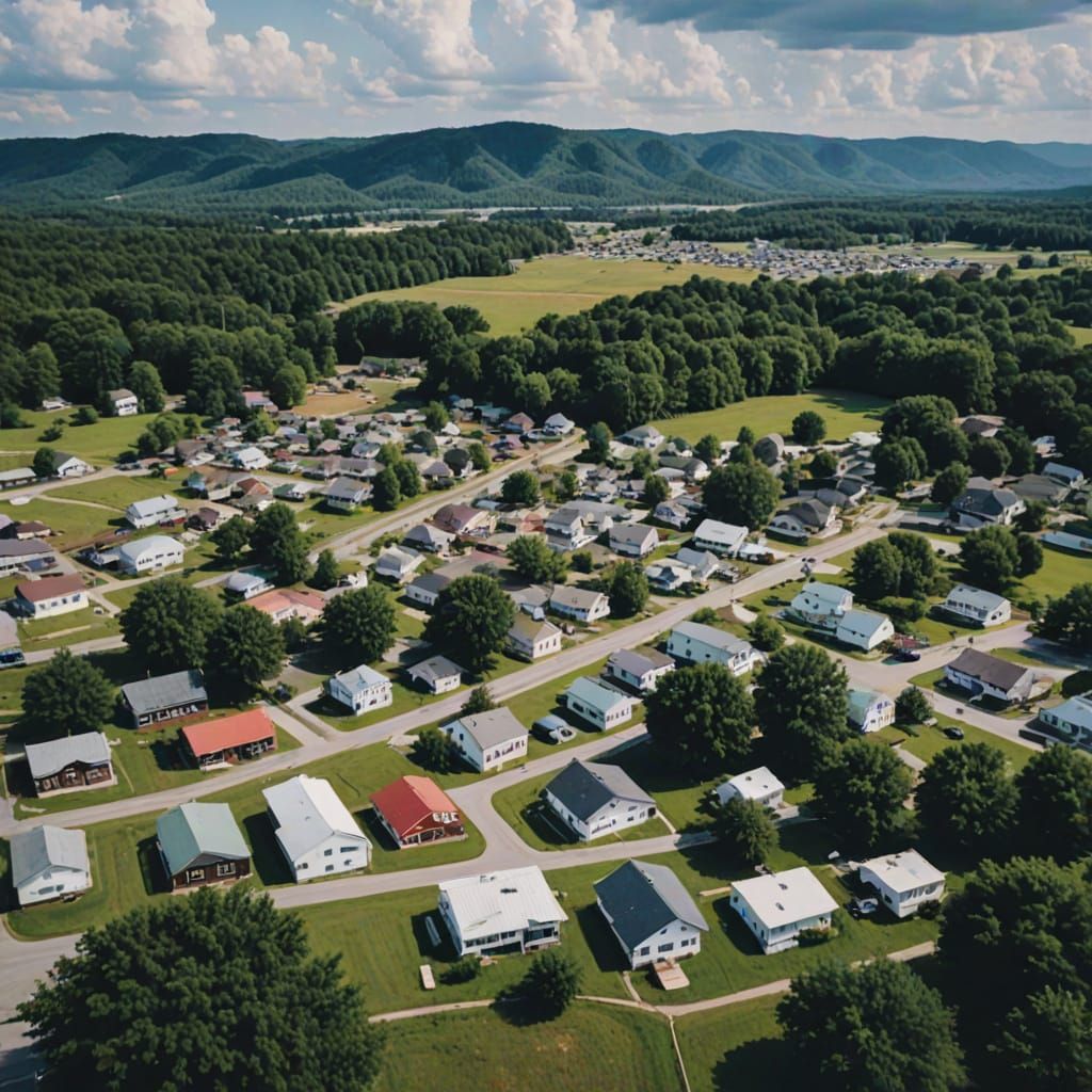 Small Town Scene with Water Elements