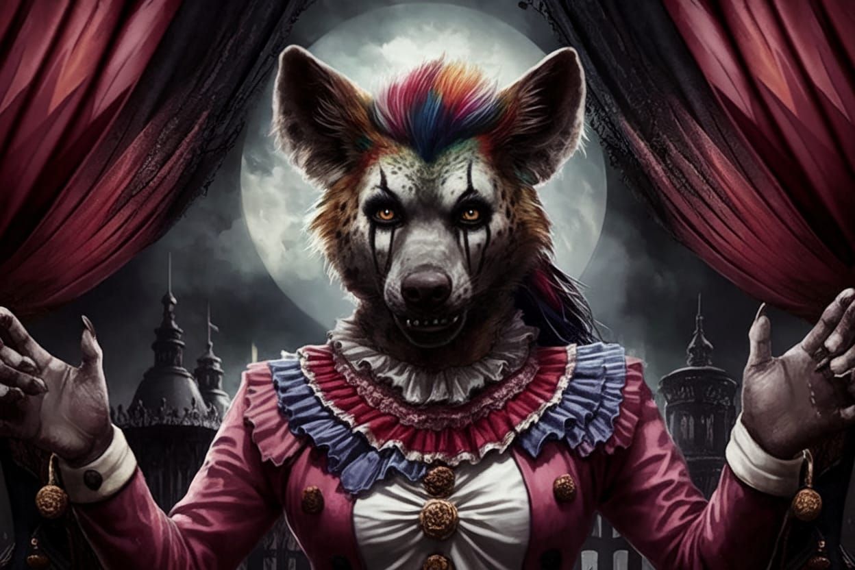 Gothic Horror Hyena Woman in Dark Circus Attire