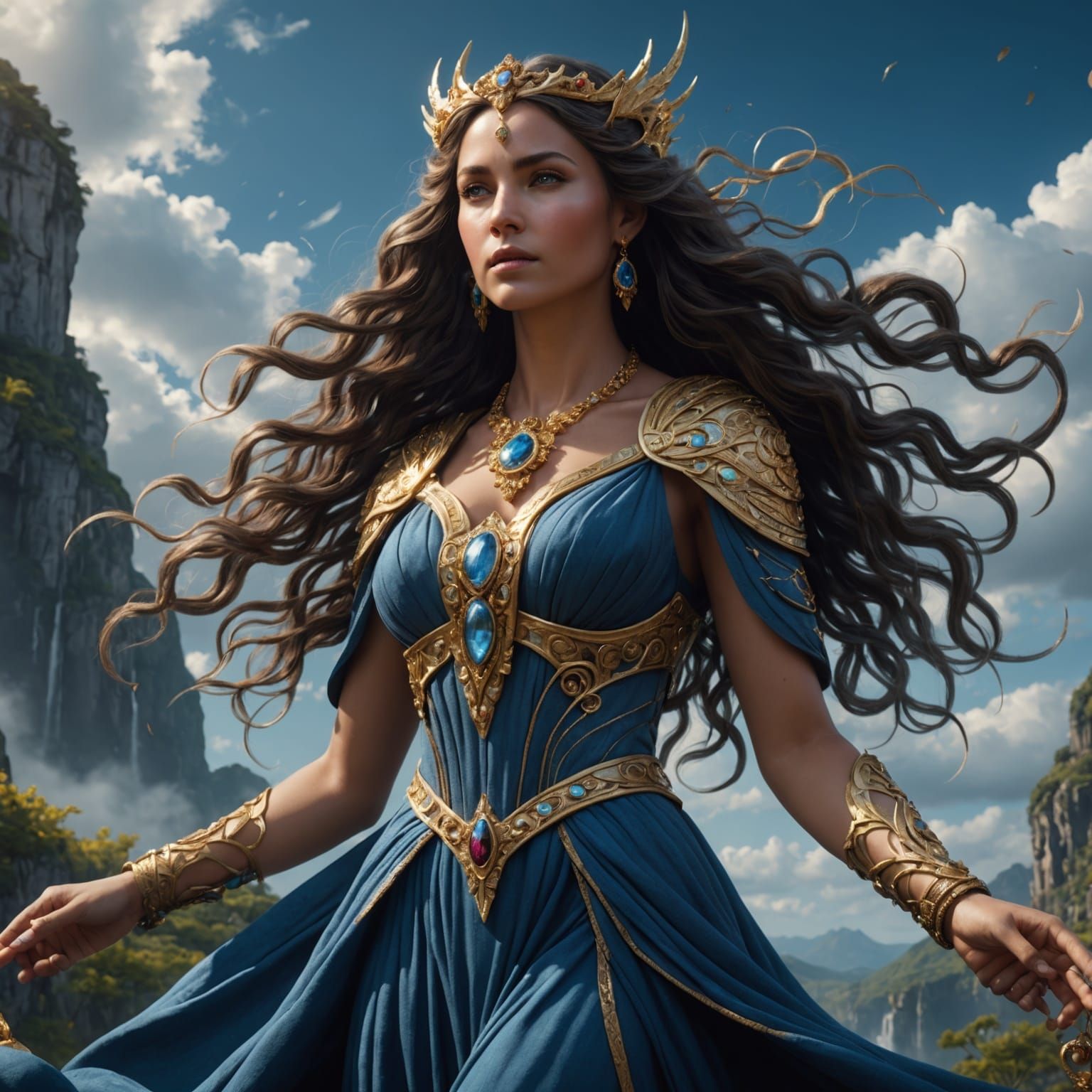 Hyperrealistic Goddess of the Sky Digital Painting