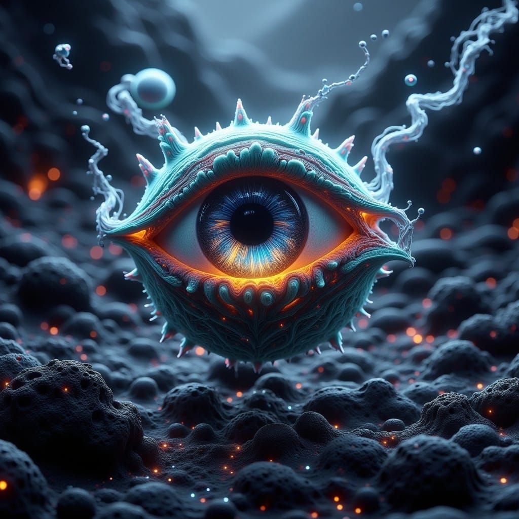 Floating Eyeball in Space with Ethereal Glow