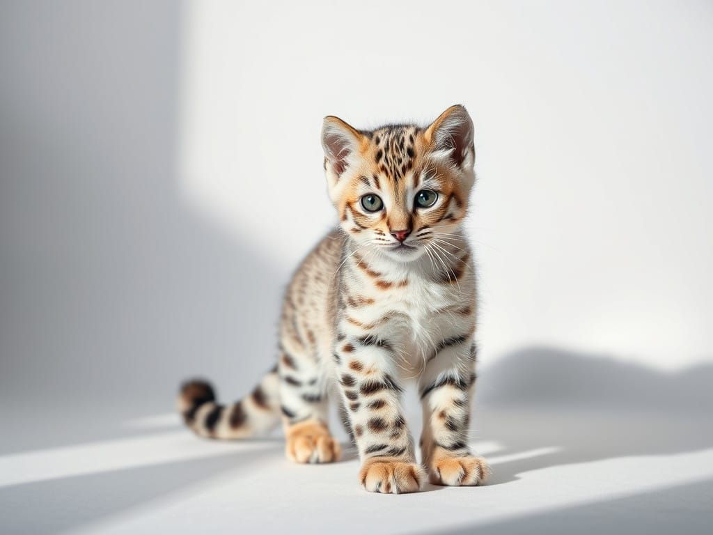 Adorable Baby Kitten Standing Silhouetted Against Snow Leopa...