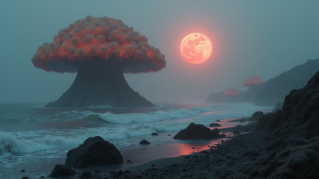 Alien Beach Fungus Predator in Hyperrealistic Style