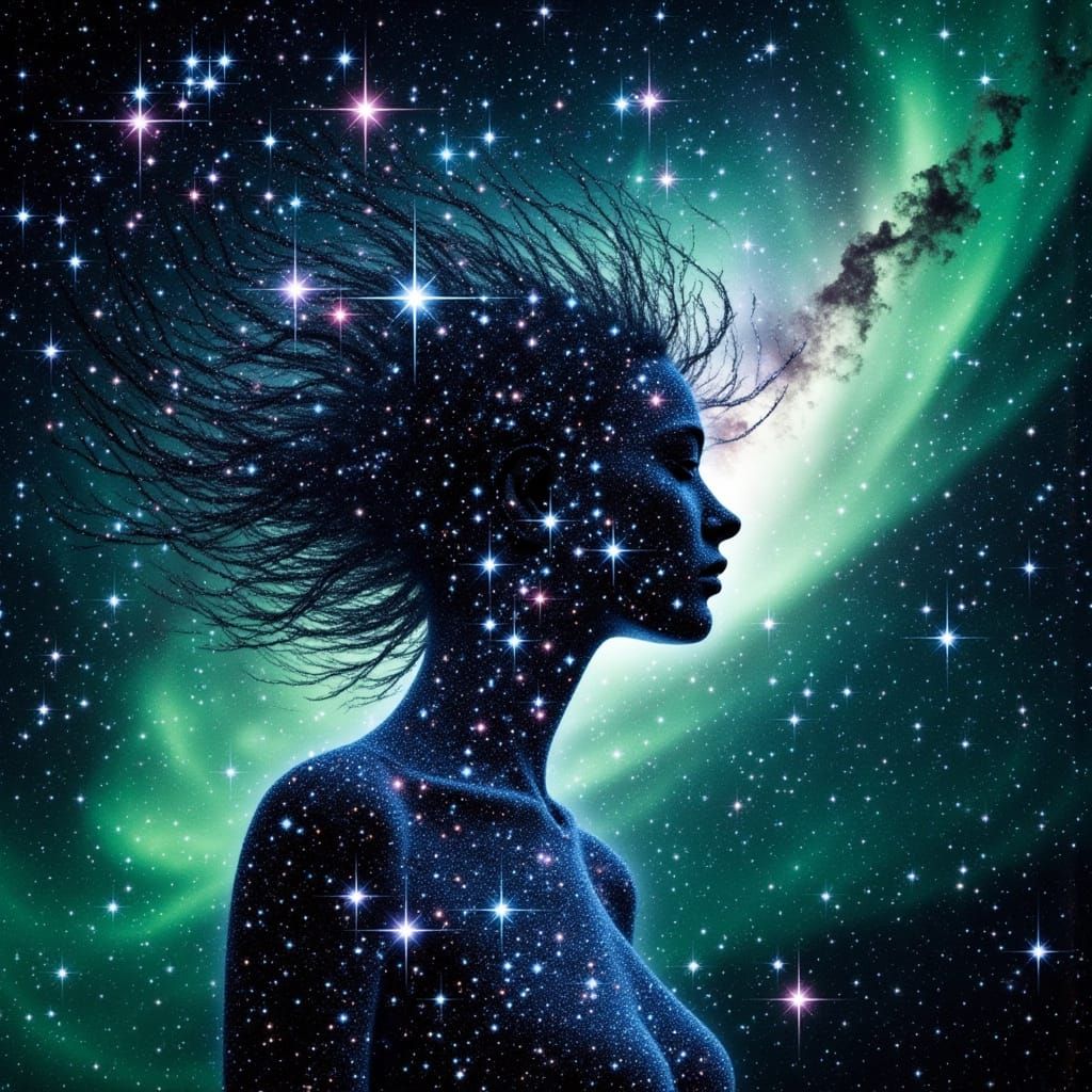 Cosmic Goddess Among the Aurora