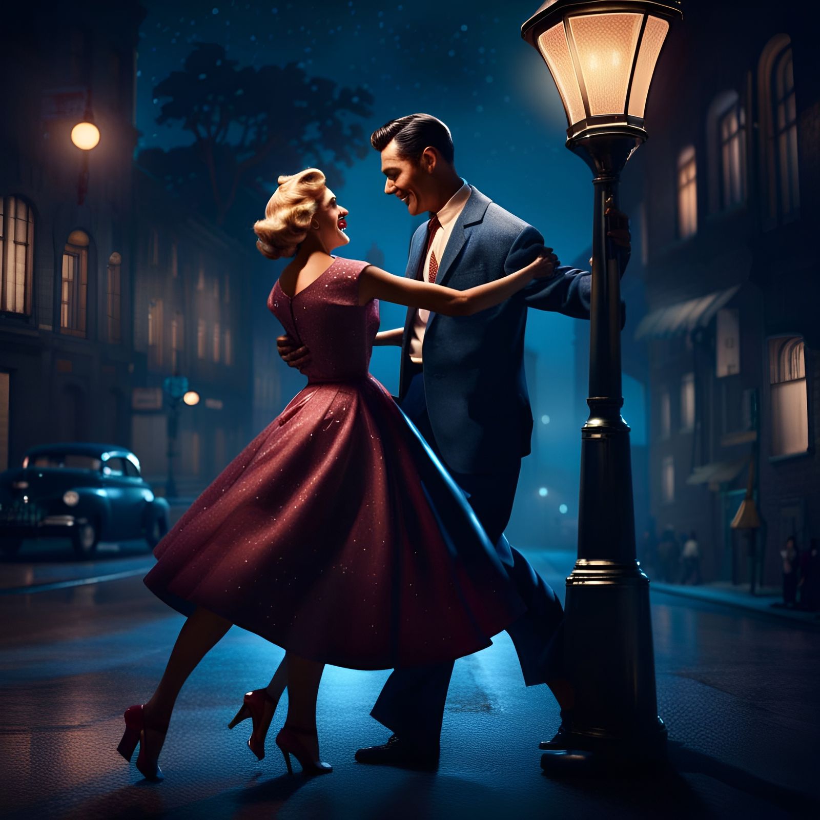 1950s Couple Dancing: Detailed Matte Painting