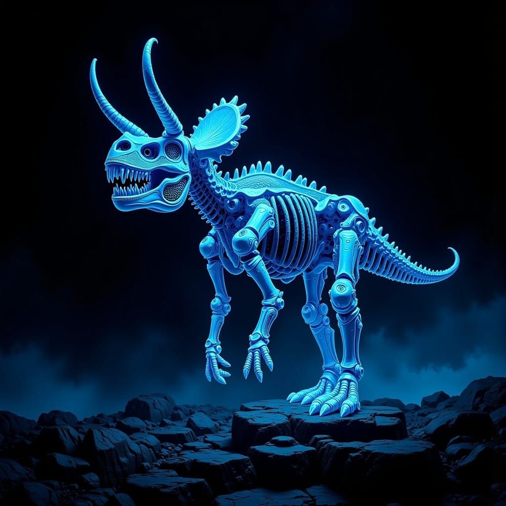 Cyberpunk Triceratops in Dark Temple Glory