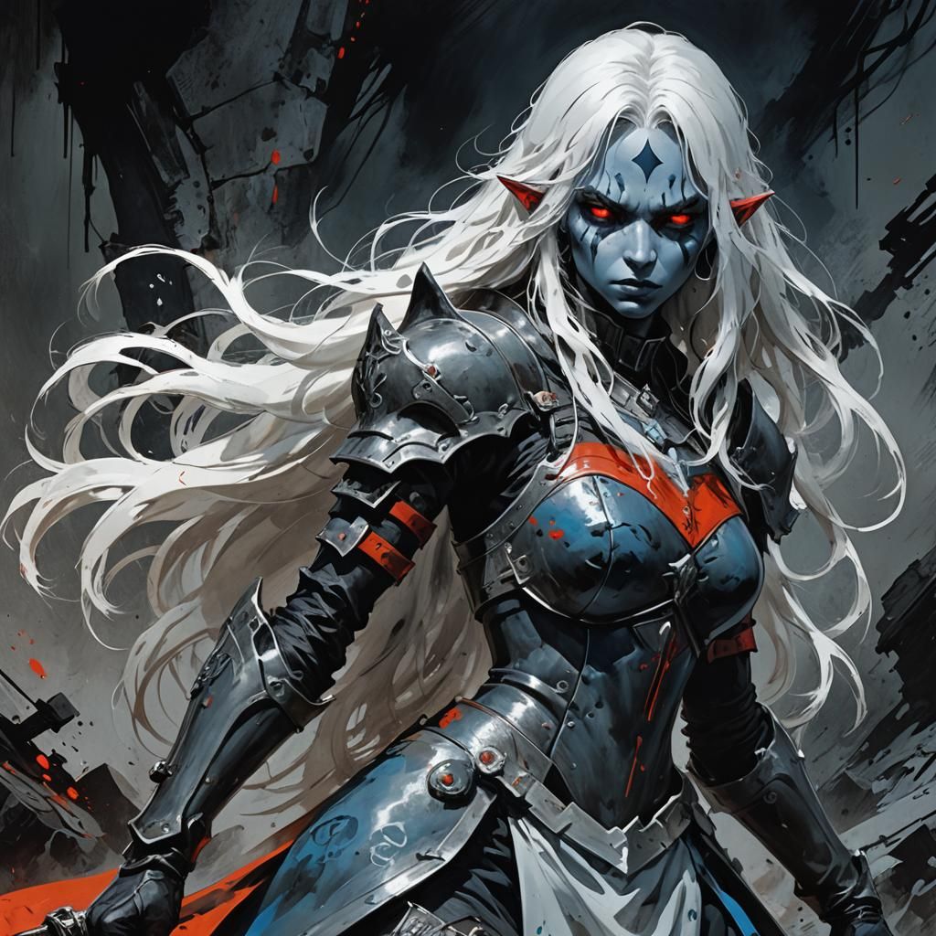Drow Warrior in Fantasy Splash Art Style