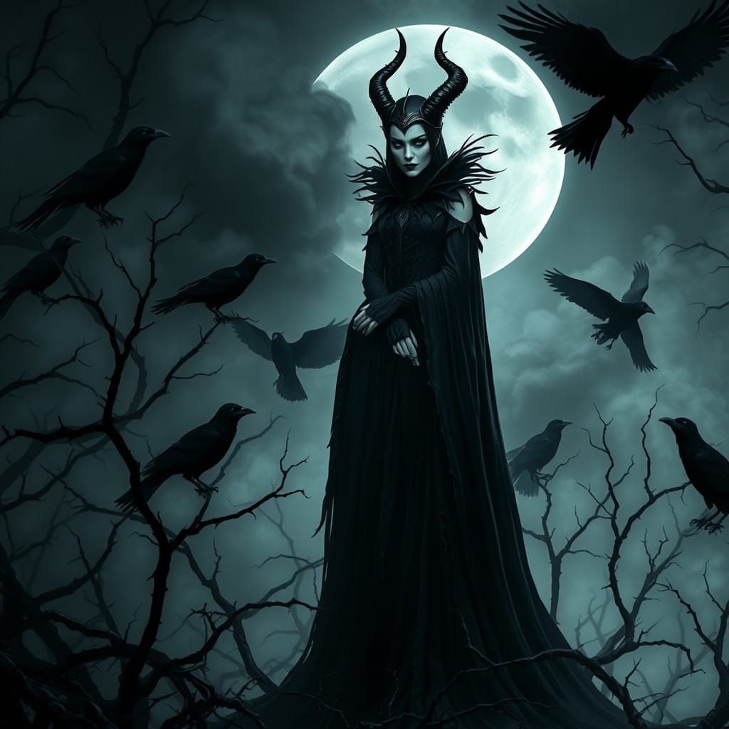 Dark Queen of Thorns Amidst a Murder of Crows