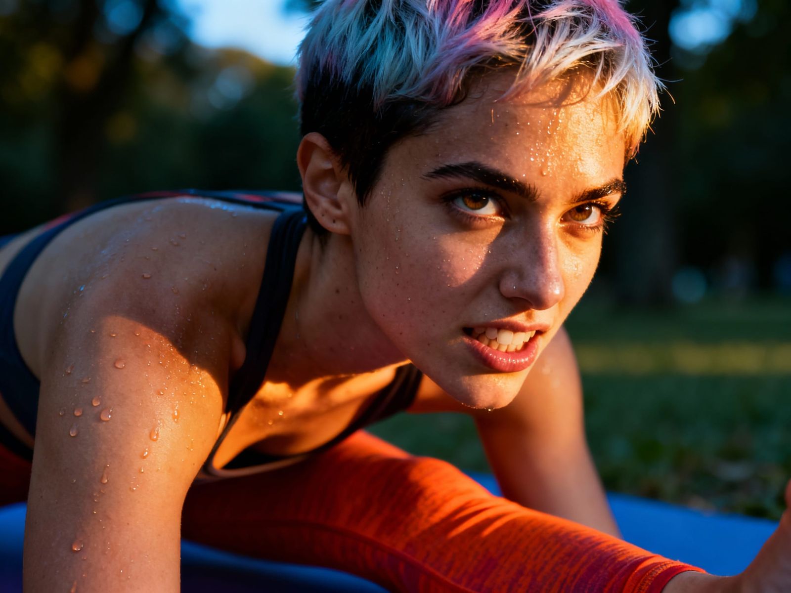 Sweaty Yoga Student in Dramatic Light