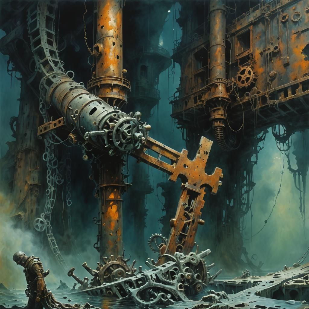 Ghostly Diver Trapped in Shipwreck: Gouache Style