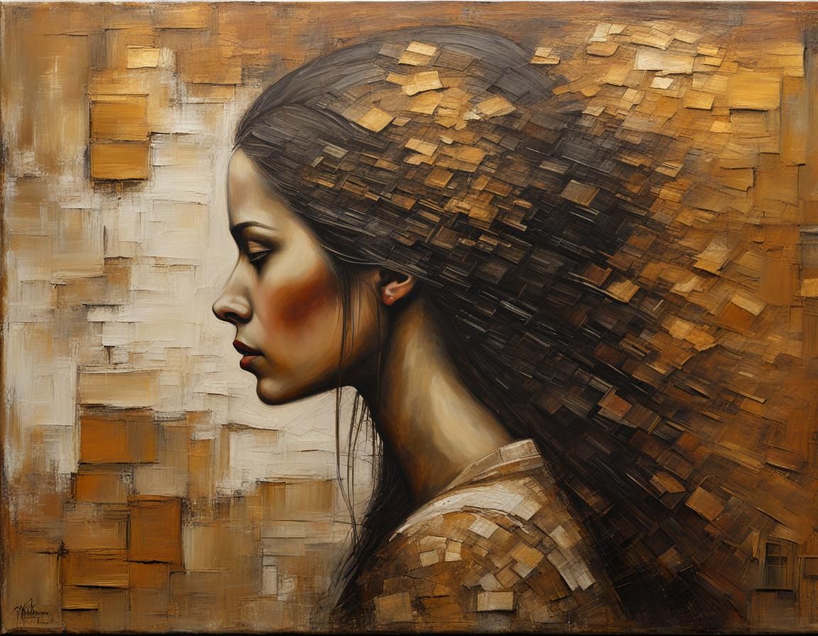 Textured Oil Painting of Woman's Profile