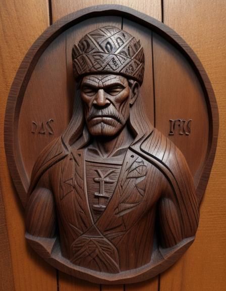 Semi-Muscular Man Carved in Wood in a Nordic Stave Church St...