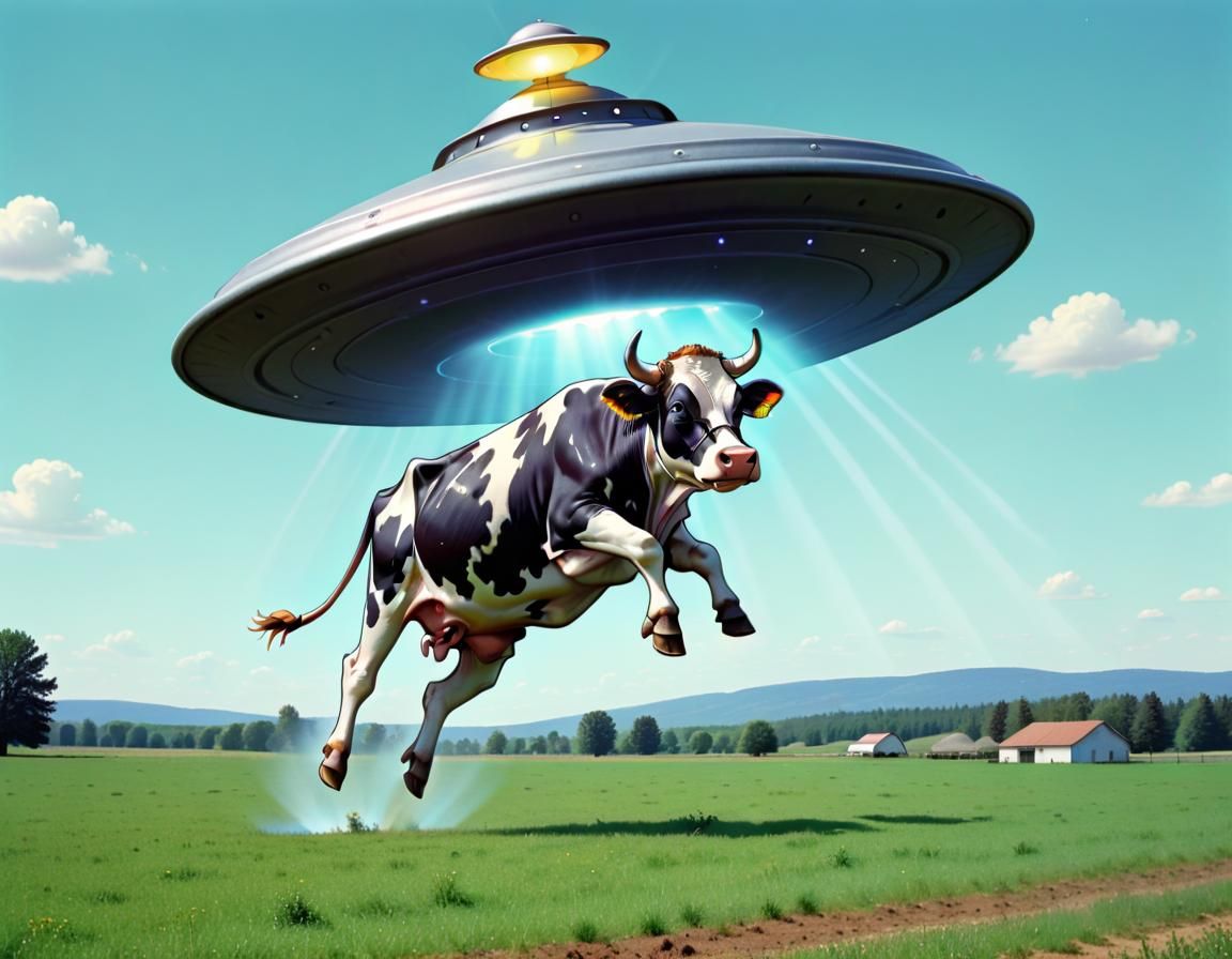 Cow Abduction by UFO in Cartoon VHS Style