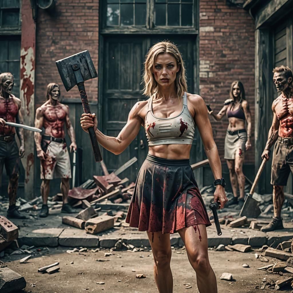 Fitness Model vs Zombies: Cinematic Film Still