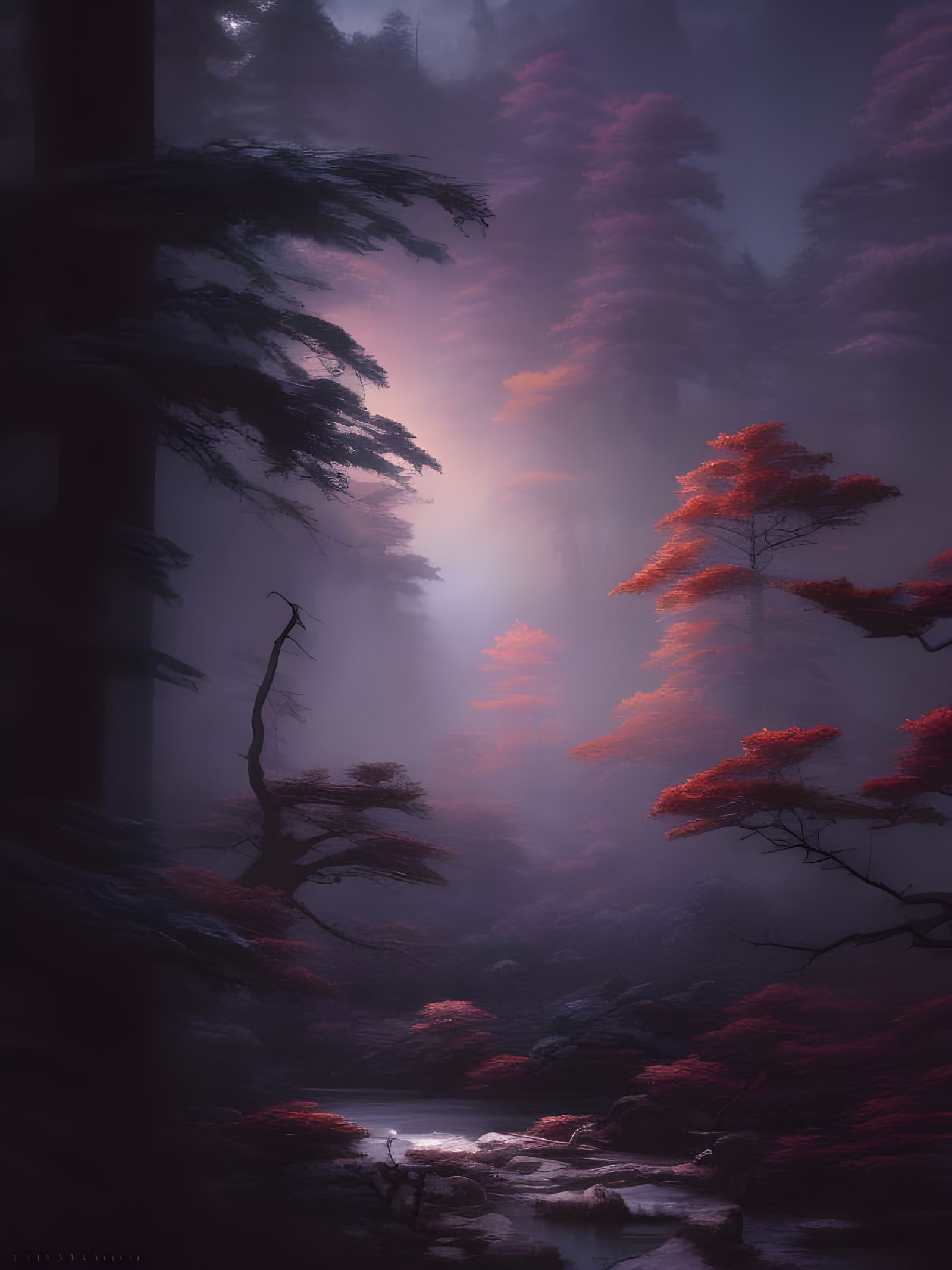 Night Forest Landscape: Hyper-Realistic Digital Art