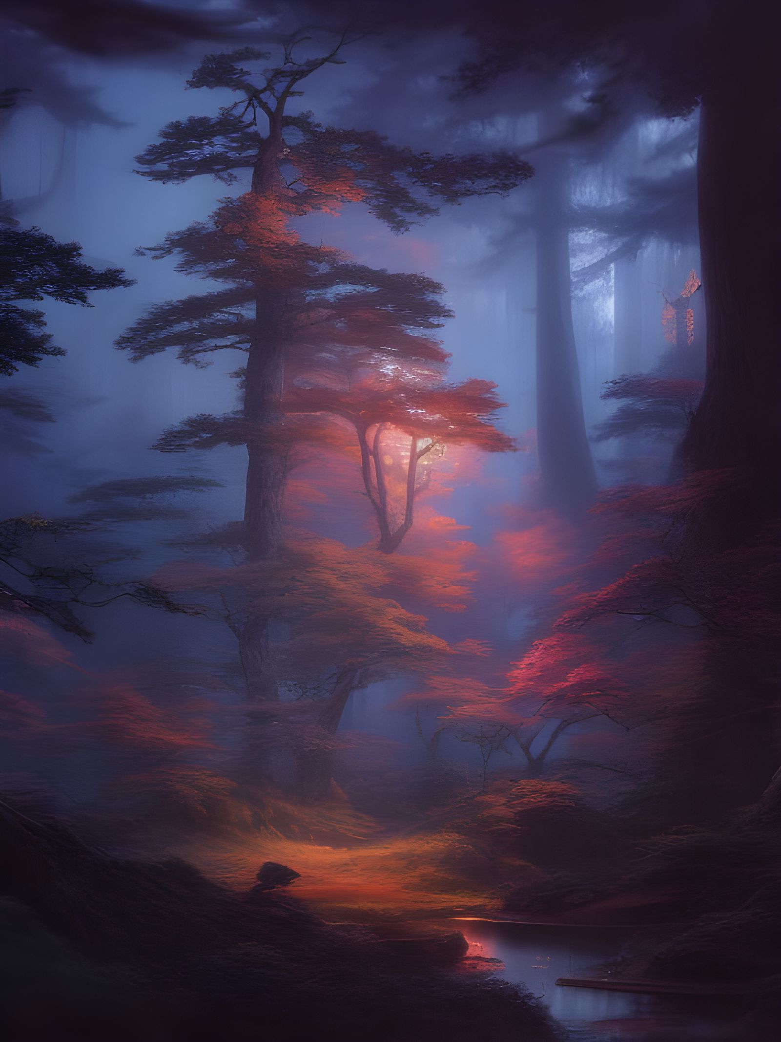 Magical Japanese Mountain Forest Night Landscape