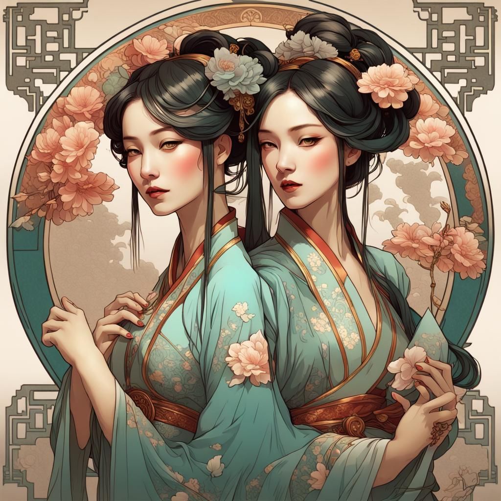 Four Beauties of China in Art Nouveau Style