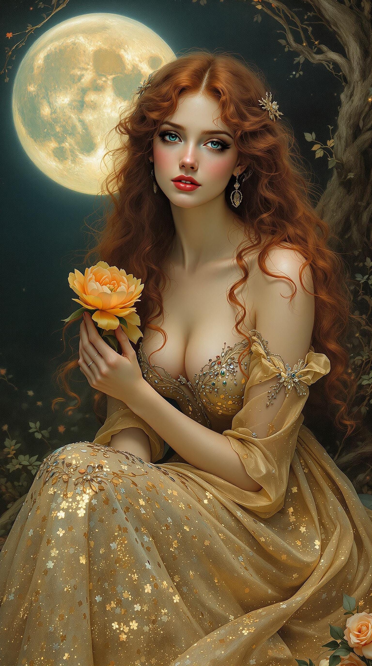 Ethereal Pre Raphaelite Beauty Under the Full Moon