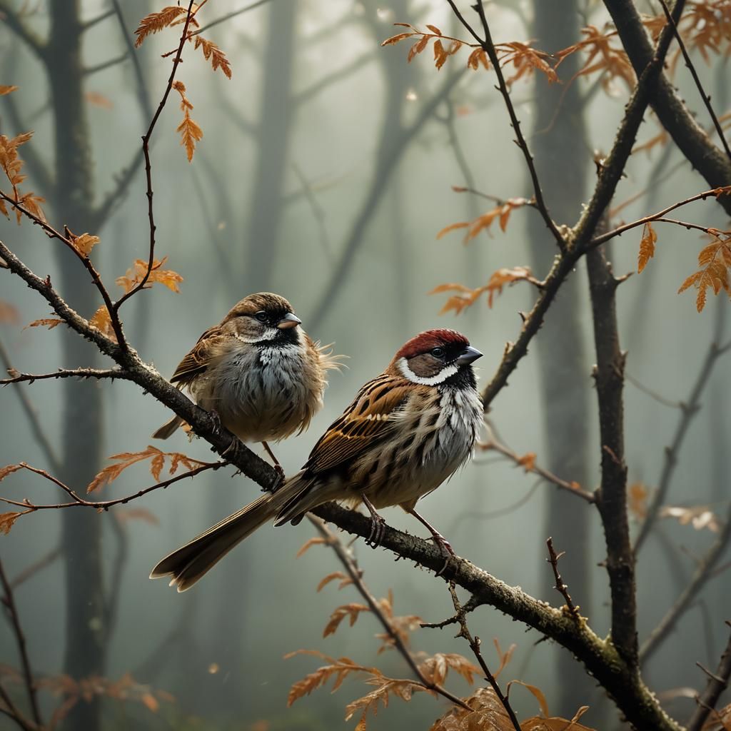 Furious Sparrow Bites Paw in Mystical Forest