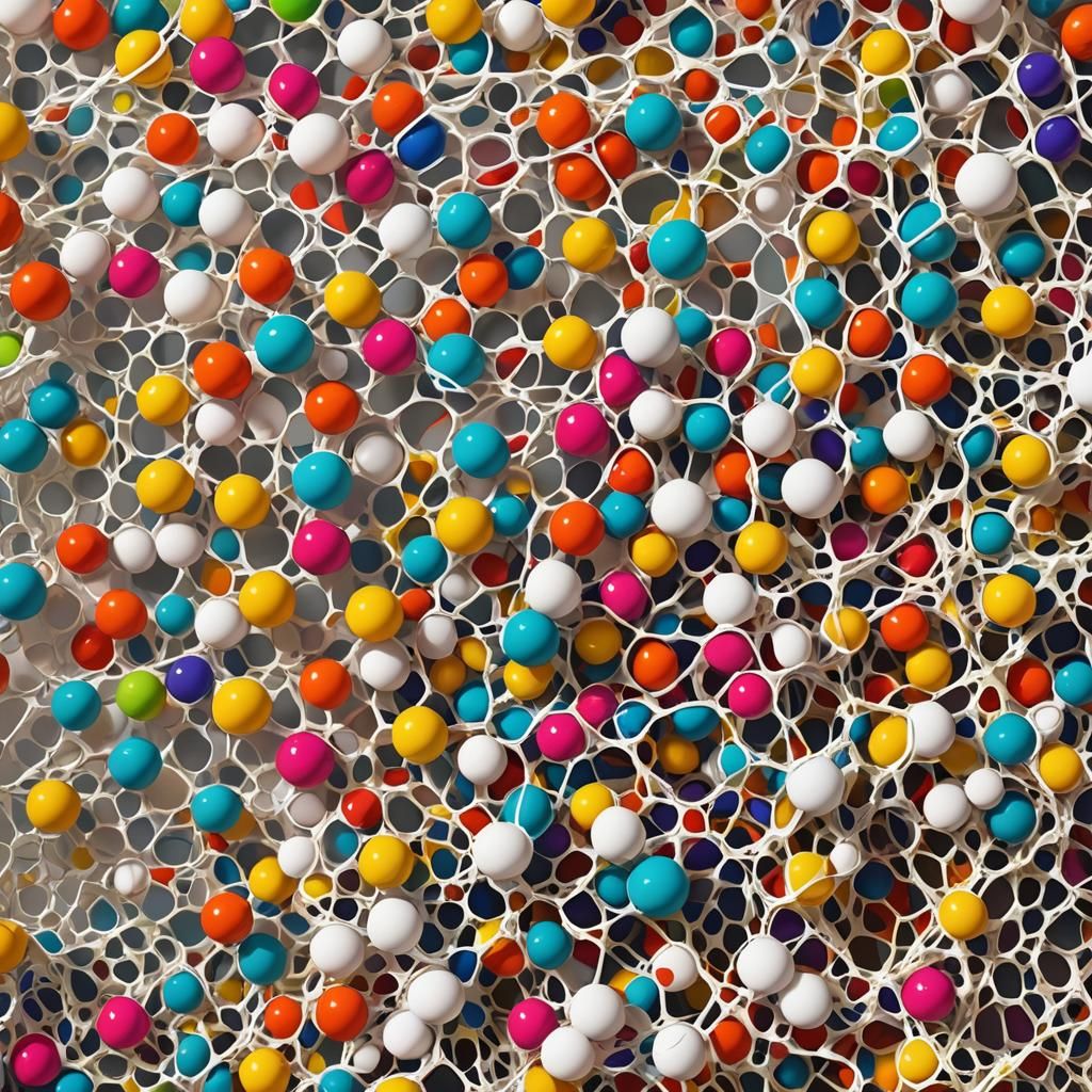 Digital Pop Art: Multicolored Balls in White Net